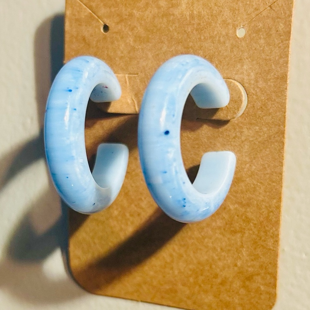 Light Blue Medium Size Stone Look-A-Like Hoop Earrings
